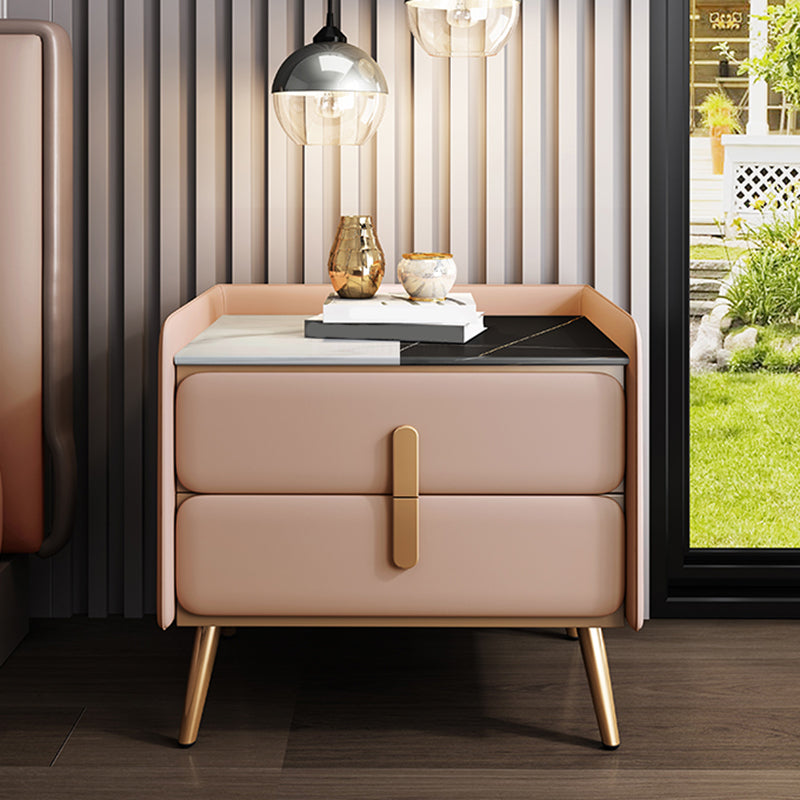 Modern Bedside Cabinet Stone Bed Nightstand with 2 Drawers for Living Room Nude Pink 1 Piece Clearhalo 'Bedroom Furniture' 'furn' 'furn_night_stand' 'Furniture' 'night_stand' 'Nightstands' 6421144