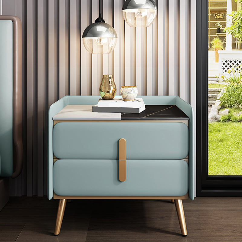 Modern Bedside Cabinet Stone Bed Nightstand with 2 Drawers for Living Room Light Blue 1 Piece Clearhalo 'Bedroom Furniture' 'furn' 'furn_night_stand' 'Furniture' 'night_stand' 'Nightstands' 6421146