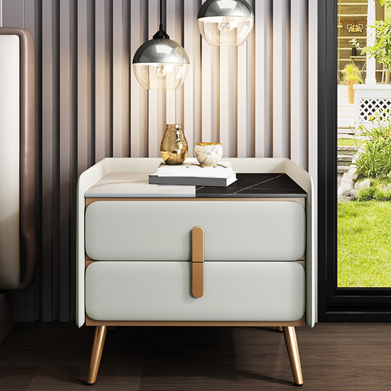 Modern Bedside Cabinet Stone Bed Nightstand with 2 Drawers for Living Room White 1 Piece Clearhalo 'Bedroom Furniture' 'furn' 'furn_night_stand' 'Furniture' 'night_stand' 'Nightstands' 6421147