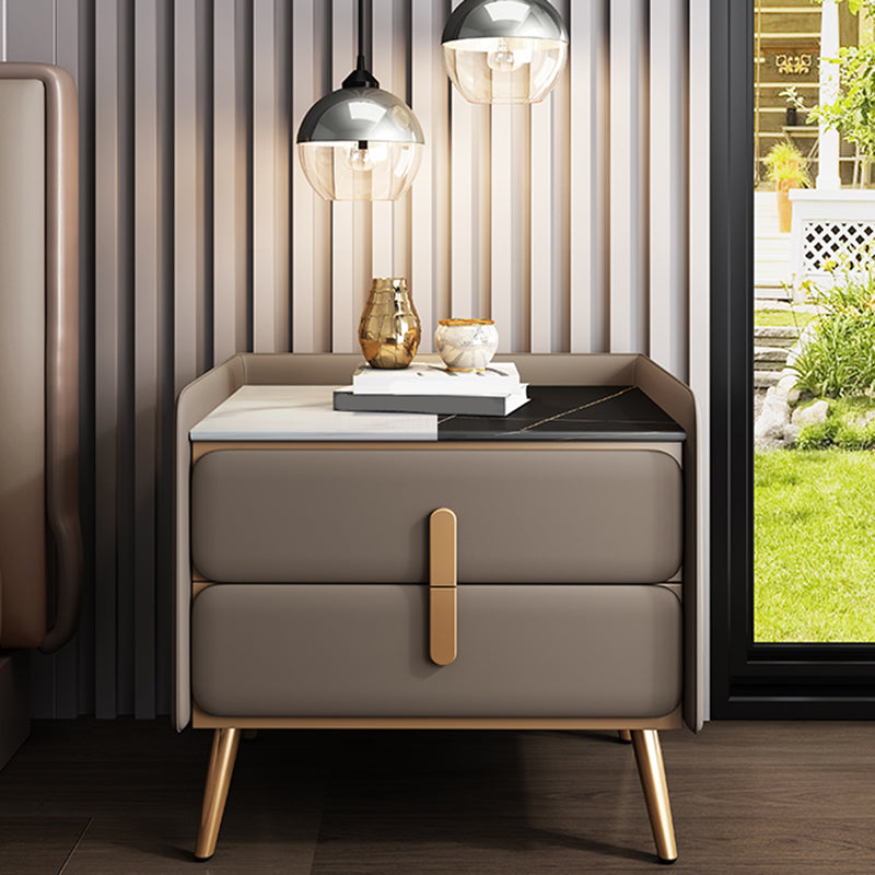 Modern Bedside Cabinet Stone Bed Nightstand with 2 Drawers for Living Room Light Brown 1 Piece Clearhalo 'Bedroom Furniture' 'furn' 'furn_night_stand' 'Furniture' 'night_stand' 'Nightstands' 6421151