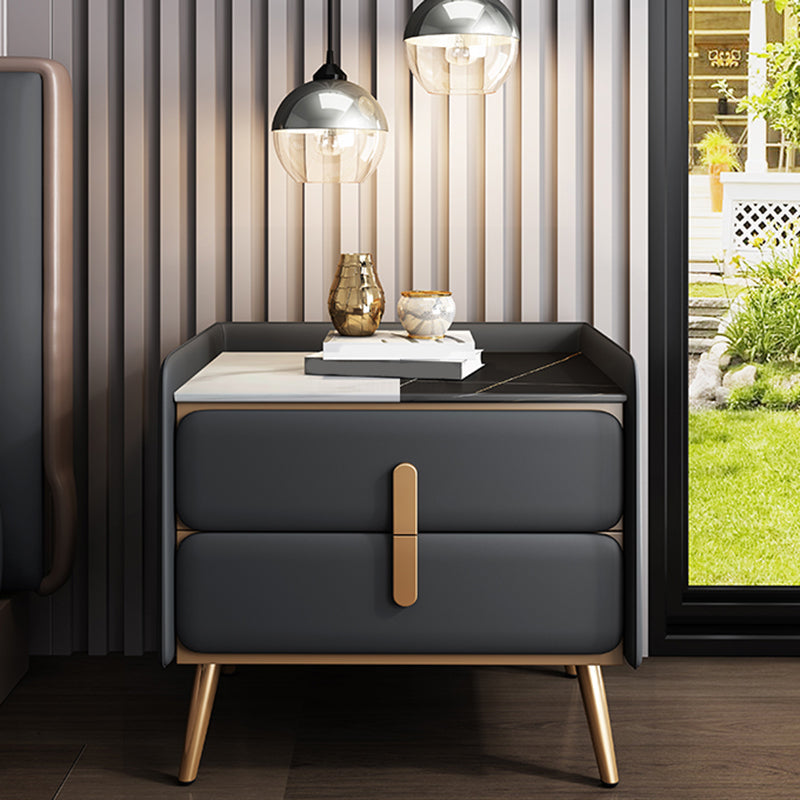 Modern Bedside Cabinet Stone Bed Nightstand with 2 Drawers for Living Room Dark Blue 1 Piece Clearhalo 'Bedroom Furniture' 'furn' 'furn_night_stand' 'Furniture' 'night_stand' 'Nightstands' 6421152