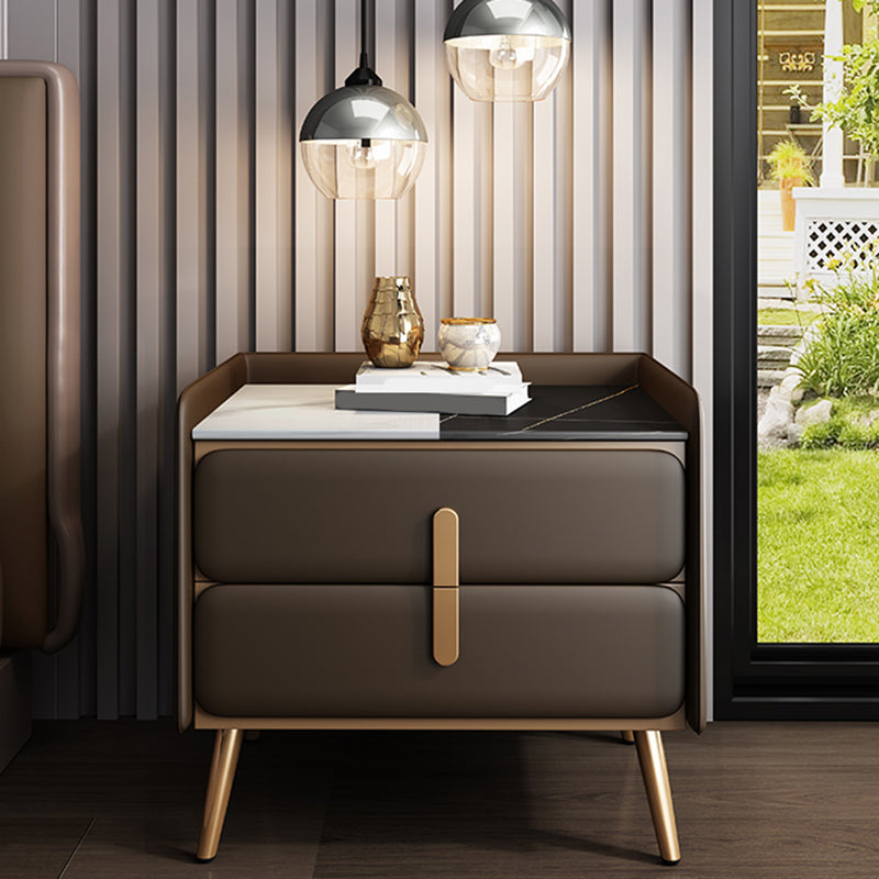Modern Bedside Cabinet Stone Bed Nightstand with 2 Drawers for Living Room Dark Coffee 1 Piece Clearhalo 'Bedroom Furniture' 'furn' 'furn_night_stand' 'Furniture' 'night_stand' 'Nightstands' 6421155