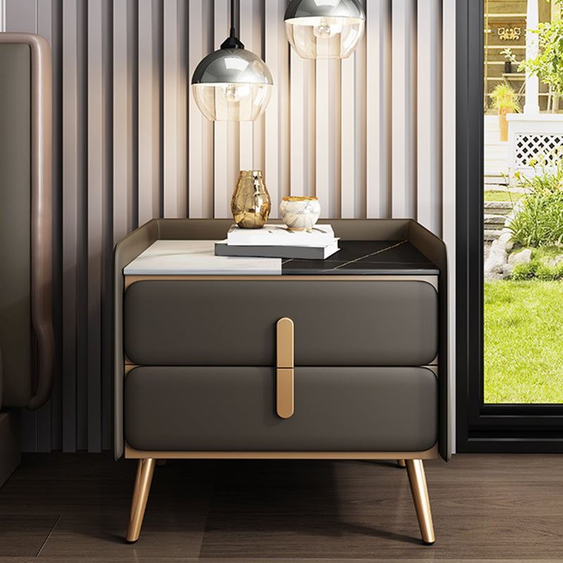 Modern Bedside Cabinet Stone Bed Nightstand with 2 Drawers for Living Room Grey 1 Piece Clearhalo 'Bedroom Furniture' 'furn' 'furn_night_stand' 'Furniture' 'night_stand' 'Nightstands' 6421157