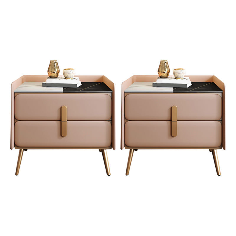 Modern Bedside Cabinet Stone Bed Nightstand with 2 Drawers for Living Room Nude Pink 2 Piece Set Clearhalo 'Bedroom Furniture' 'furn' 'furn_night_stand' 'Furniture' 'night_stand' 'Nightstands' 6421159