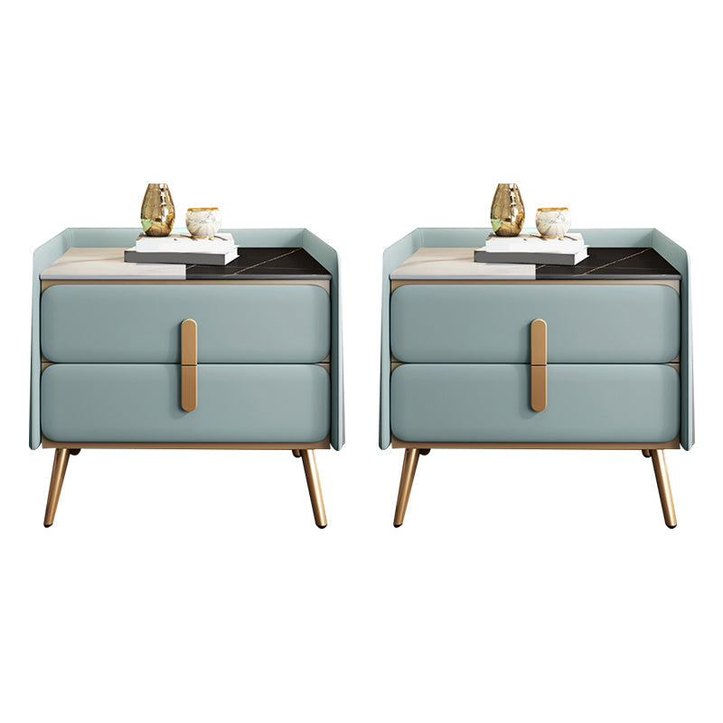 Modern Bedside Cabinet Stone Bed Nightstand with 2 Drawers for Living Room Light Blue 2 Piece Set Clearhalo 'Bedroom Furniture' 'furn' 'furn_night_stand' 'Furniture' 'night_stand' 'Nightstands' 6421161