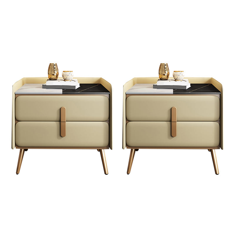 Modern Bedside Cabinet Stone Bed Nightstand with 2 Drawers for Living Room Beige 2 Piece Set Clearhalo 'Bedroom Furniture' 'furn' 'furn_night_stand' 'Furniture' 'night_stand' 'Nightstands' 6421163