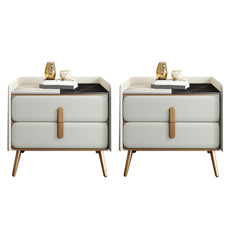 Modern Bedside Cabinet Stone Bed Nightstand with 2 Drawers for Living Room White 2 Piece Set Clearhalo 'Bedroom Furniture' 'furn' 'furn_night_stand' 'Furniture' 'night_stand' 'Nightstands' 6421169