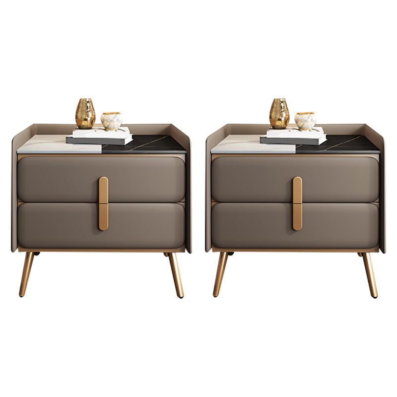Modern Bedside Cabinet Stone Bed Nightstand with 2 Drawers for Living Room Light Brown 2 Piece Set Clearhalo 'Bedroom Furniture' 'furn' 'furn_night_stand' 'Furniture' 'night_stand' 'Nightstands' 6421171