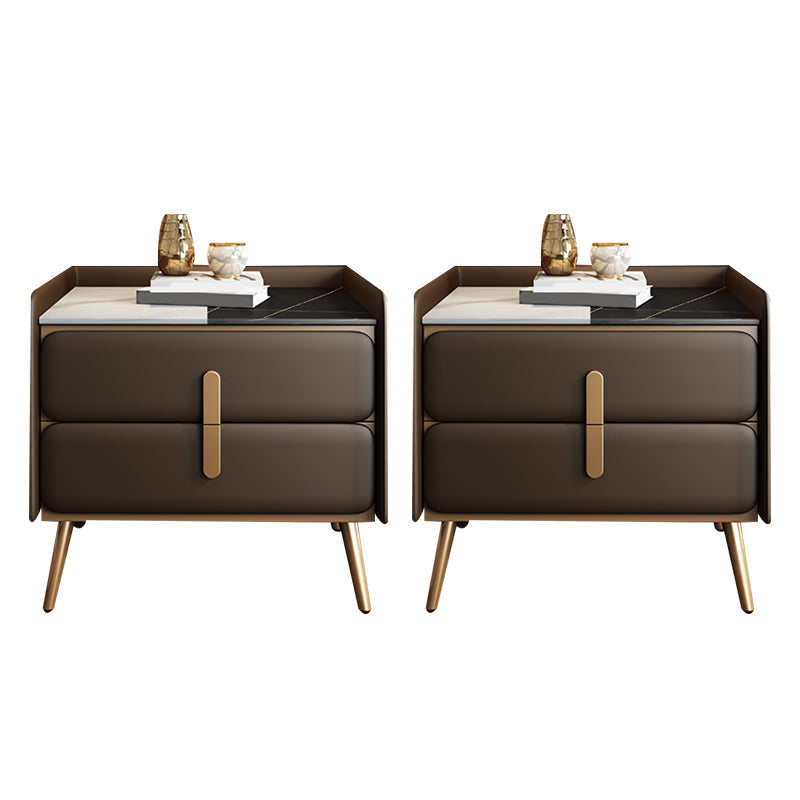 Modern Bedside Cabinet Stone Bed Nightstand with 2 Drawers for Living Room Dark Coffee 2 Piece Set Clearhalo 'Bedroom Furniture' 'furn' 'furn_night_stand' 'Furniture' 'night_stand' 'Nightstands' 6421173