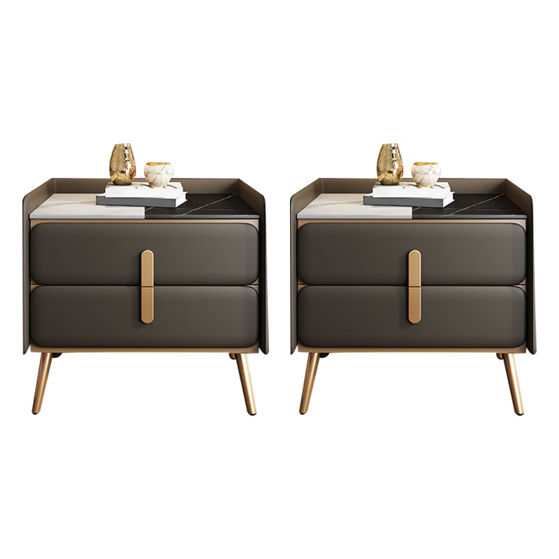 Modern Bedside Cabinet Stone Bed Nightstand with 2 Drawers for Living Room Grey 2 Piece Set Clearhalo 'Bedroom Furniture' 'furn' 'furn_night_stand' 'Furniture' 'night_stand' 'Nightstands' 6421174