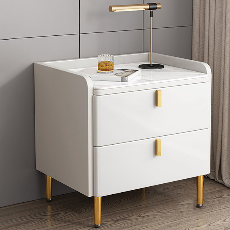 2 Drawers Stone Nightstand Glam Legs Included Bedside Cabinet ,18.5" Tall 16"L x 16"W x 18.5"H White 1 Piece Clearhalo 'Bedroom Furniture' 'furn' 'furn_night_stand' 'Furniture' 'night_stand' 'Nightstands' 6421180
