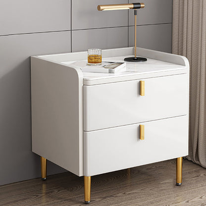 2 Drawers Stone Nightstand Glam Legs Included Bedside Cabinet ,18.5" Tall 16"L x 16"W x 18.5"H White 1 Piece Clearhalo 'Bedroom Furniture' 'furn' 'furn_night_stand' 'Furniture' 'night_stand' 'Nightstands' 6421180