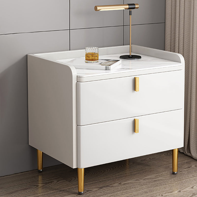 2 Drawers Stone Nightstand Glam Legs Included Bedside Cabinet ,18.5" Tall 18"L x 16"W x 18.5"H White 1 Piece Clearhalo 'Bedroom Furniture' 'furn' 'furn_night_stand' 'Furniture' 'night_stand' 'Nightstands' 6421181