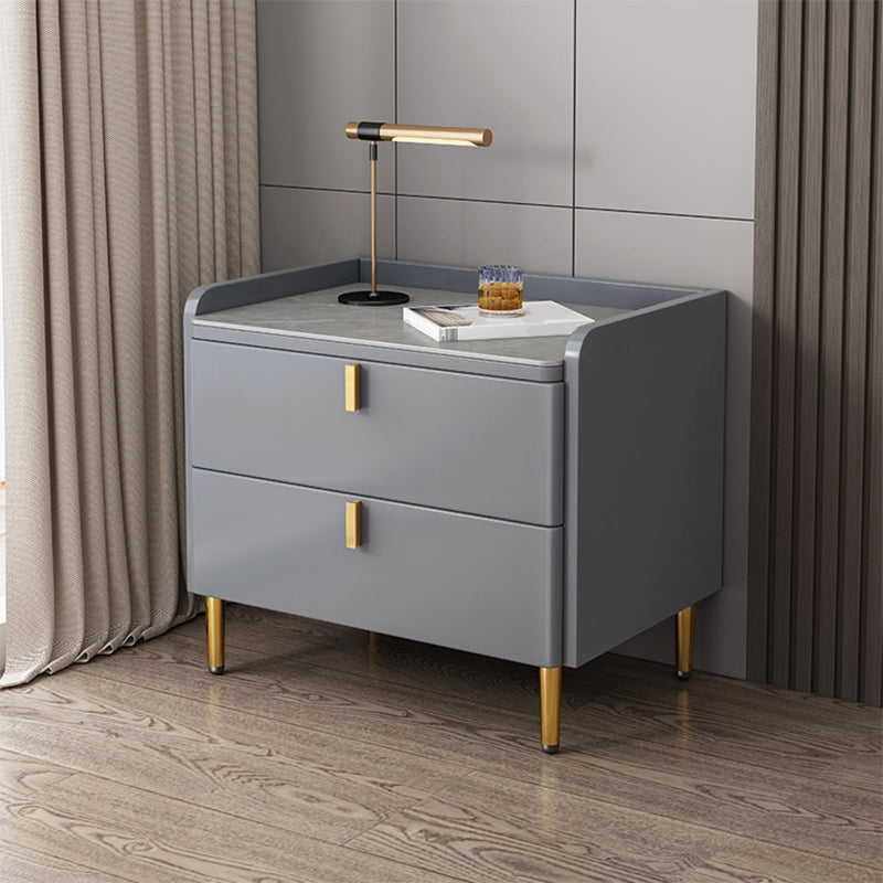 2 Drawers Stone Nightstand Glam Legs Included Bedside Cabinet ,18.5" Tall Clearhalo 'Bedroom Furniture' 'furn' 'furn_night_stand' 'Furniture' 'night_stand' 'Nightstands' 6421182