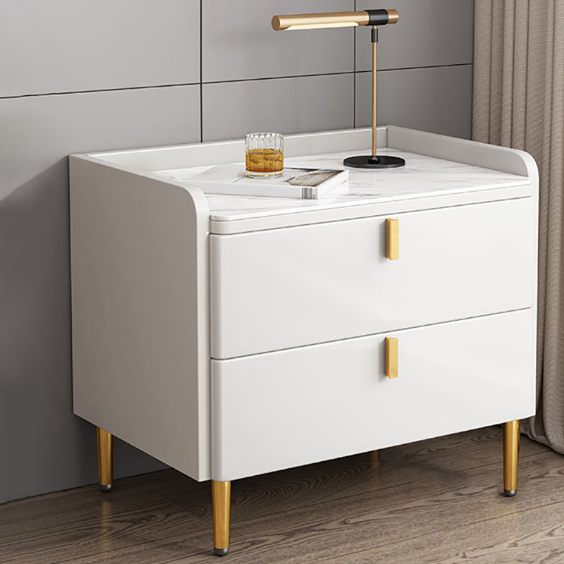 2 Drawers Stone Nightstand Glam Legs Included Bedside Cabinet ,18.5" Tall 20"L x 16"W x 18.5"H White 1 Piece Clearhalo 'Bedroom Furniture' 'furn' 'furn_night_stand' 'Furniture' 'night_stand' 'Nightstands' 6421184