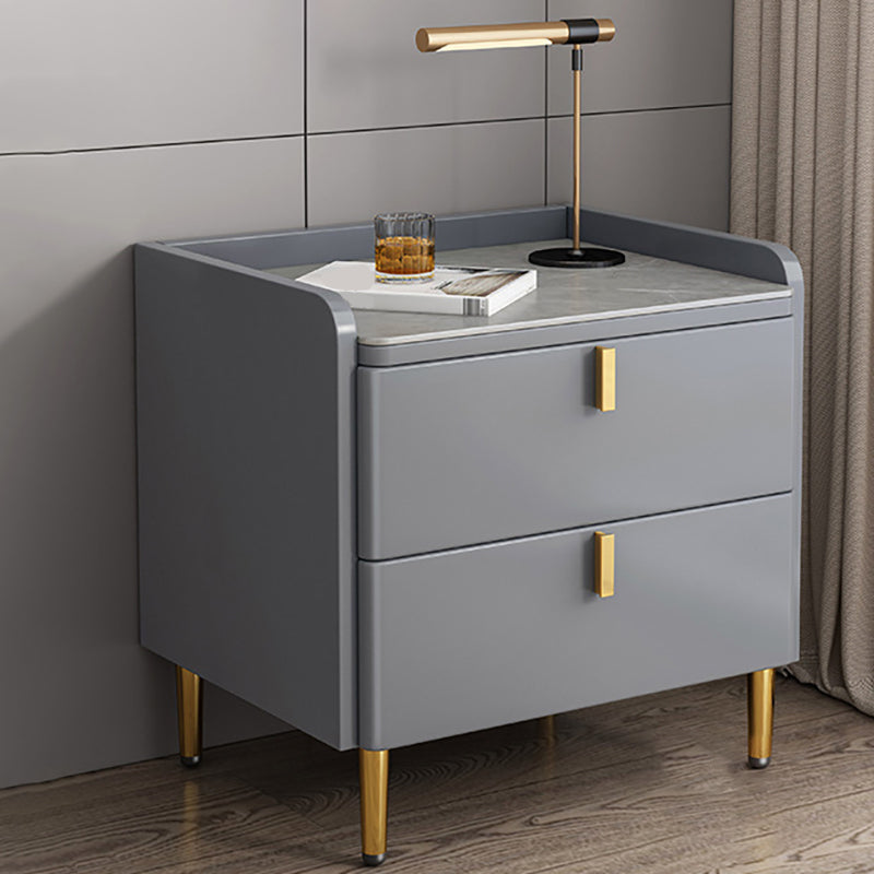 2 Drawers Stone Nightstand Glam Legs Included Bedside Cabinet ,18.5" Tall 16"L x 16"W x 18.5"H Grey 1 Piece Clearhalo 'Bedroom Furniture' 'furn' 'furn_night_stand' 'Furniture' 'night_stand' 'Nightstands' 6421186