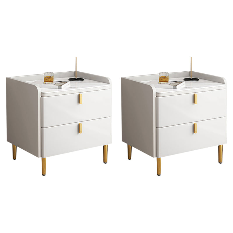 2 Drawers Stone Nightstand Glam Legs Included Bedside Cabinet ,18.5" Tall 16"L x 16"W x 18.5"H White 2 Piece Set Clearhalo 'Bedroom Furniture' 'furn' 'furn_night_stand' 'Furniture' 'night_stand' 'Nightstands' 6421198