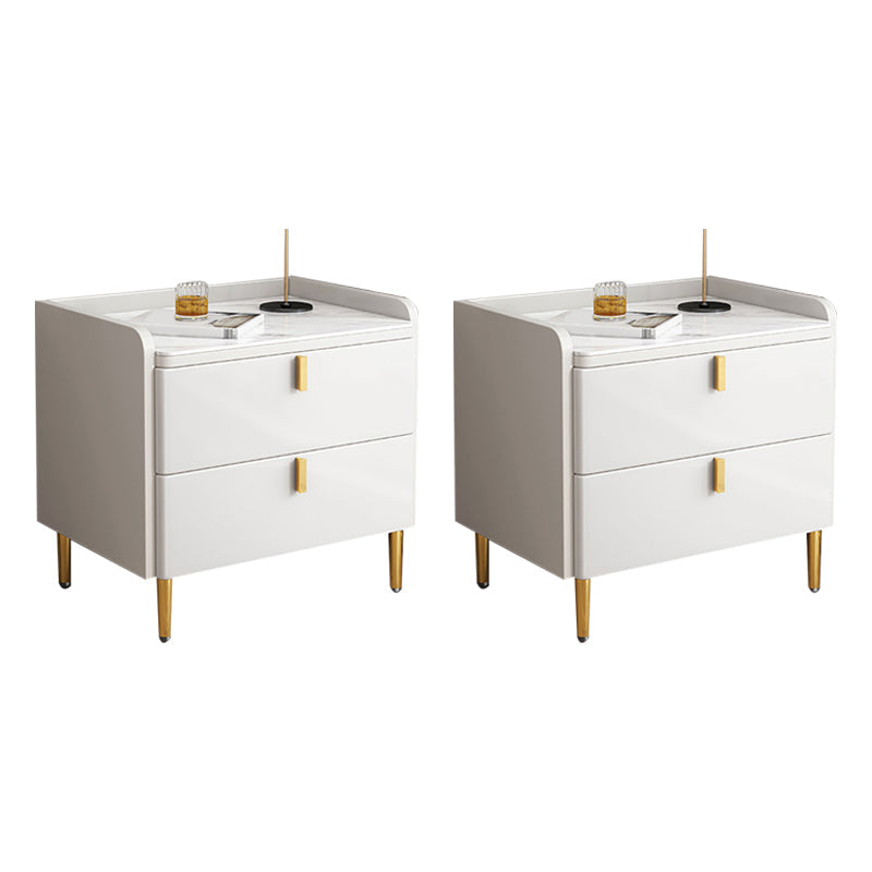 2 Drawers Stone Nightstand Glam Legs Included Bedside Cabinet ,18.5" Tall 18"L x 16"W x 18.5"H White 2 Piece Set Clearhalo 'Bedroom Furniture' 'furn' 'furn_night_stand' 'Furniture' 'night_stand' 'Nightstands' 6421199