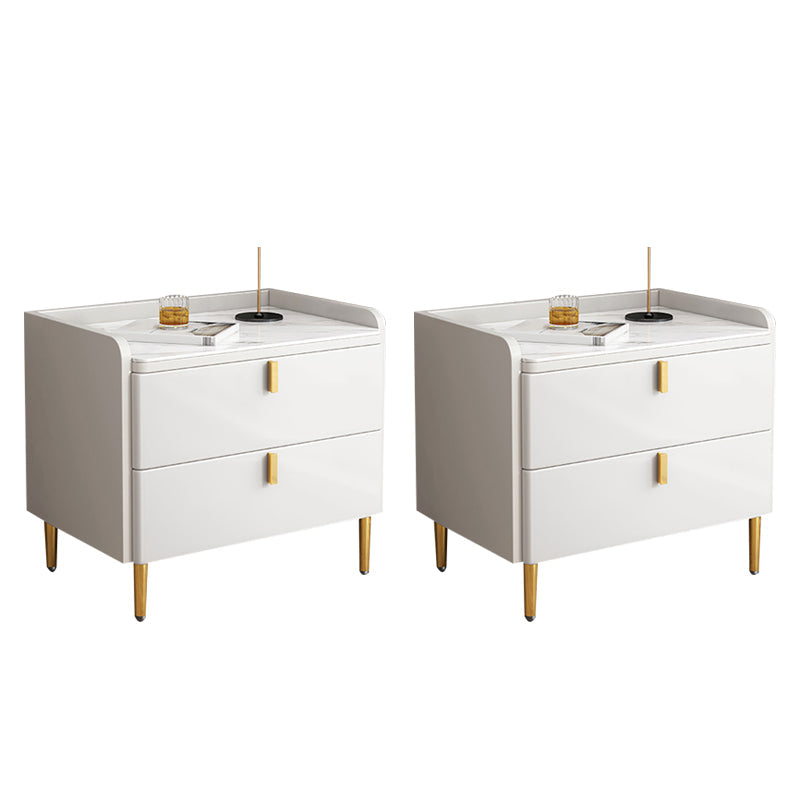 2 Drawers Stone Nightstand Glam Legs Included Bedside Cabinet ,18.5" Tall 20"L x 16"W x 18.5"H White 2 Piece Set Clearhalo 'Bedroom Furniture' 'furn' 'furn_night_stand' 'Furniture' 'night_stand' 'Nightstands' 6421202