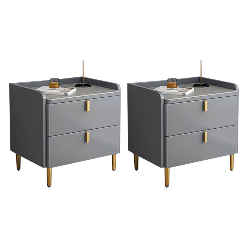 2 Drawers Stone Nightstand Glam Legs Included Bedside Cabinet ,18.5" Tall 16"L x 16"W x 18.5"H Grey 2 Piece Set Clearhalo 'Bedroom Furniture' 'furn' 'furn_night_stand' 'Furniture' 'night_stand' 'Nightstands' 6421204