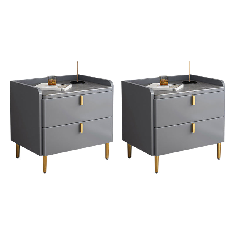 2 Drawers Stone Nightstand Glam Legs Included Bedside Cabinet ,18.5" Tall 18"L x 16"W x 18.5"H Grey 2 Piece Set Clearhalo 'Bedroom Furniture' 'furn' 'furn_night_stand' 'Furniture' 'night_stand' 'Nightstands' 6421205