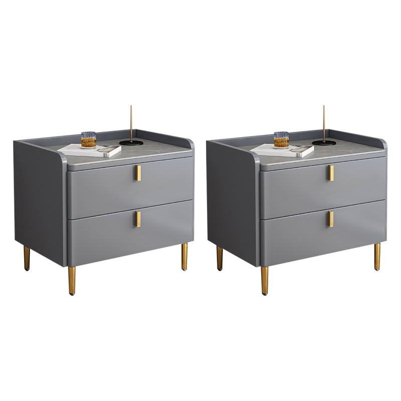 2 Drawers Stone Nightstand Glam Legs Included Bedside Cabinet ,18.5" Tall 20"L x 16"W x 18.5"H Grey 2 Piece Set Clearhalo 'Bedroom Furniture' 'furn' 'furn_night_stand' 'Furniture' 'night_stand' 'Nightstands' 6421207