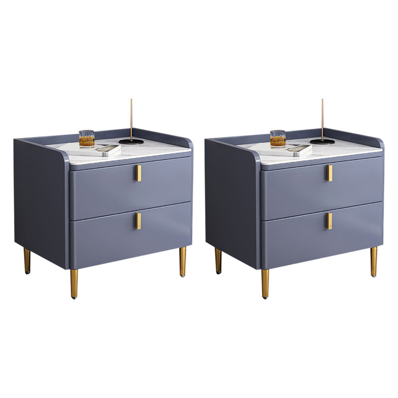 2 Drawers Stone Nightstand Glam Legs Included Bedside Cabinet ,18.5" Tall 18"L x 16"W x 18.5"H Blue 2 Piece Set Clearhalo 'Bedroom Furniture' 'furn' 'furn_night_stand' 'Furniture' 'night_stand' 'Nightstands' 6421209