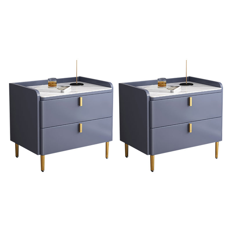 2 Drawers Stone Nightstand Glam Legs Included Bedside Cabinet ,18.5" Tall 20"L x 16"W x 18.5"H Blue 2 Piece Set Clearhalo 'Bedroom Furniture' 'furn' 'furn_night_stand' 'Furniture' 'night_stand' 'Nightstands' 6421210