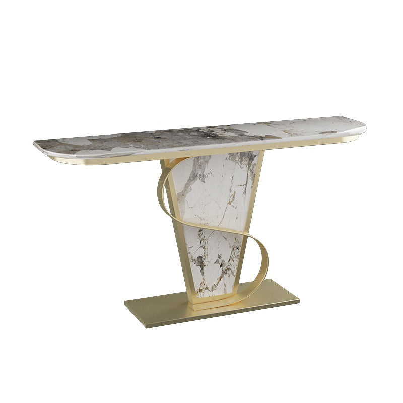 Glam Stone Console Sofa Table Half Moon Metal End Table for Hall 31"L x 12"W x 31"H Grey White Clearhalo 'Console Tables' 'console_tables' 'Entry & Mudroom Furniture' 'furn' 'furn_console_tables' 'Furniture' 6421671