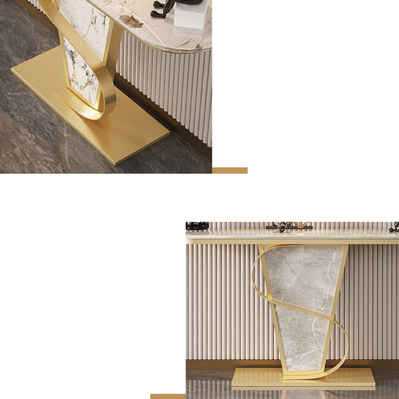 Glam Stone Console Sofa Table Half Moon Metal End Table for Hall Clearhalo 'Console Tables' 'console_tables' 'Entry & Mudroom Furniture' 'furn' 'furn_console_tables' 'Furniture' 6421679