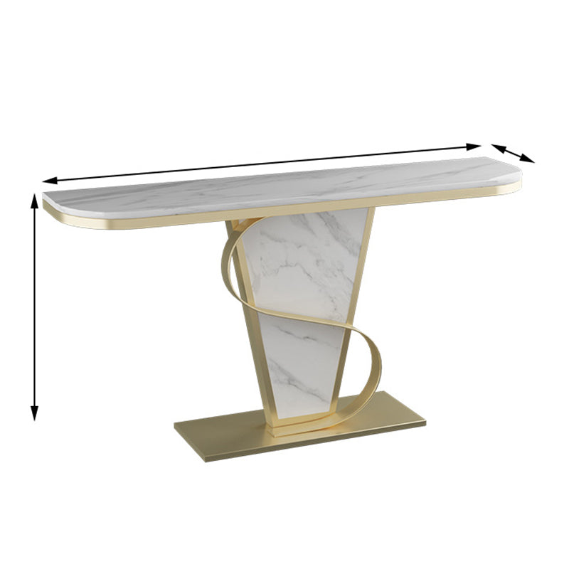 Glam Stone Console Sofa Table Half Moon Metal End Table for Hall Clearhalo 'Console Tables' 'console_tables' 'Entry & Mudroom Furniture' 'furn' 'furn_console_tables' 'Furniture' 6421680