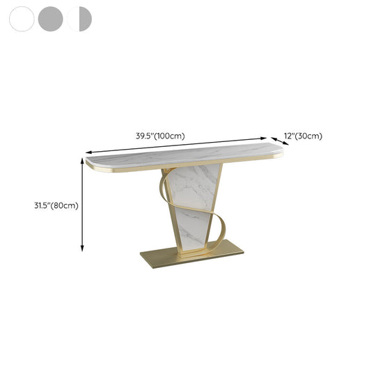 Glam Stone Console Sofa Table Half Moon Metal End Table for Hall Clearhalo 'Console Tables' 'console_tables' 'Entry & Mudroom Furniture' 'furn' 'furn_console_tables' 'Furniture' 6421682