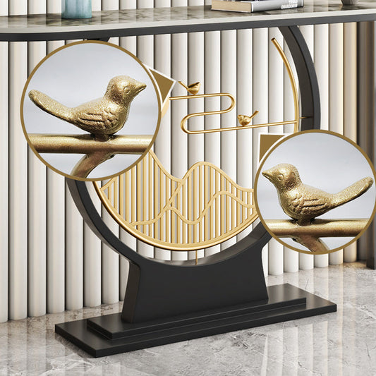 Glam Stone Console Sofa Table Half Moon Iron Accent Table for Hall