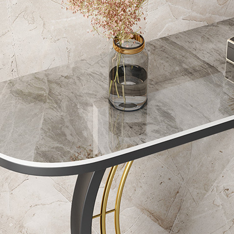 Glam Stone Console Table Half Moon Stain Resistant Accent Table for Hall