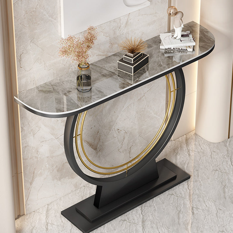 Glam Stone Console Table Half Moon Stain Resistant Accent Table for Hall