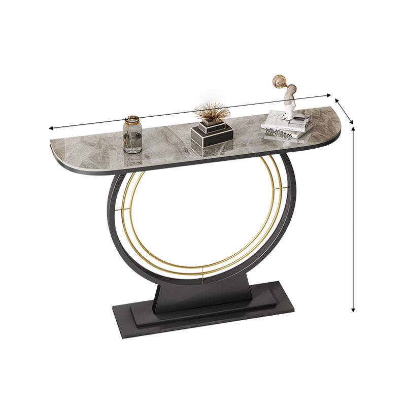 Glam Stone Console Table Half Moon Stain Resistant Accent Table for Hall