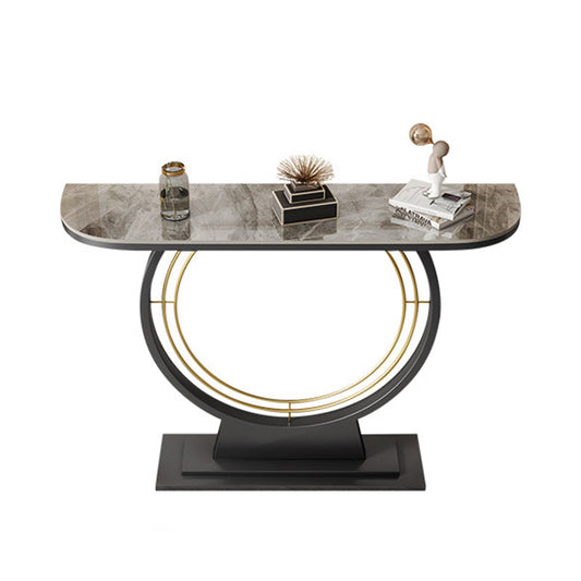 Glam Stone Console Table Half Moon Stain Resistant Accent Table for Hall