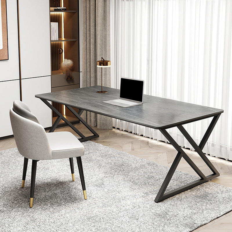 29.53" H Contemporary Office Desk Antique Finish Computer Desk with Metal Legs 51.2"L x 27.6"W x 29.5"H Clearhalo 'furn' 'furn_office_desk' 'Furniture' 'Office Desks' 'Office Furniture' 'office_desk' 6422716