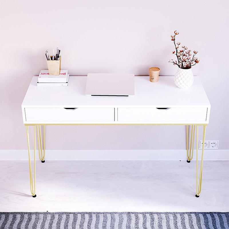 15 "Wide Glam Writing Desk rechthoekig wit houten bureau