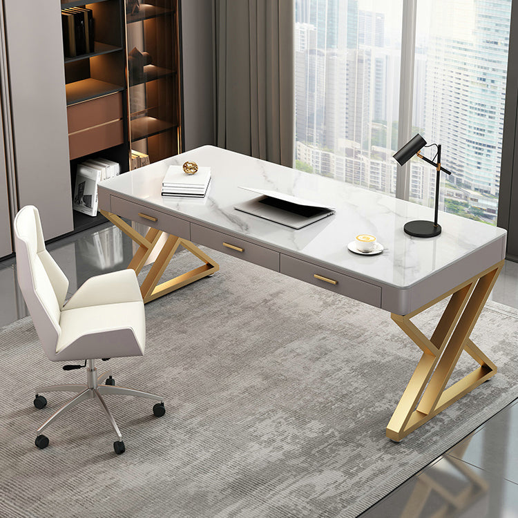 White Glam Writing Desk Rectangular Office Desk with Drawers 47.2"L x 19.7"W x 29.5"H Clearhalo 'furn' 'furn_office_desk' 'Furniture' 'Office Desks' 'Office Furniture' 'office_desk' 6422741