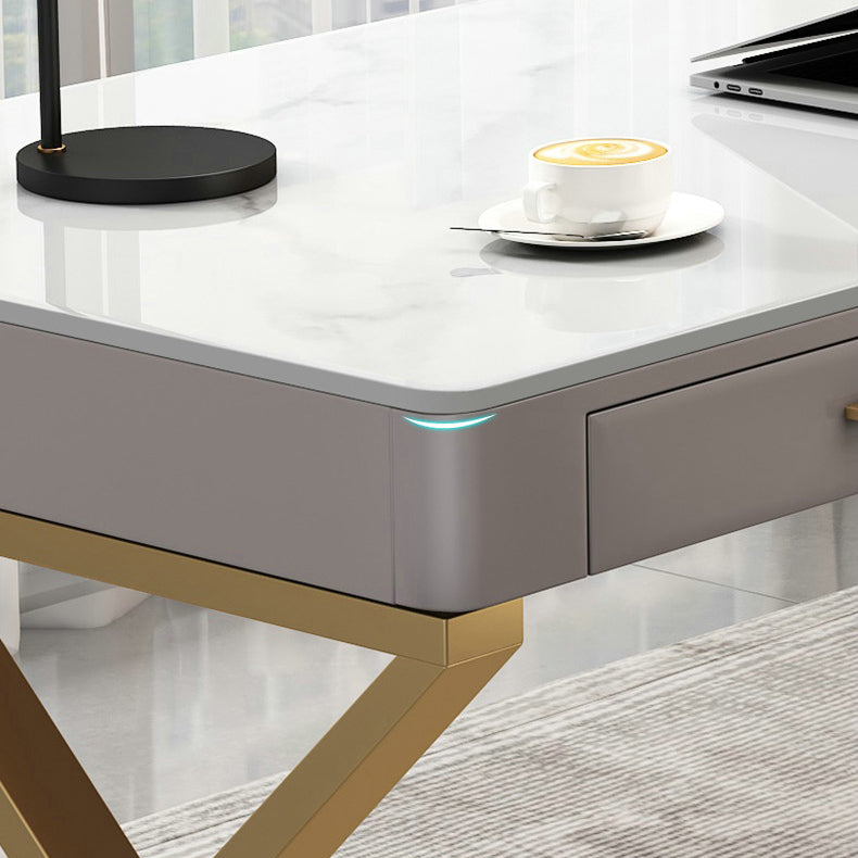 White Glam Writing Desk Rectangular Office Desk with Drawers Clearhalo 'furn' 'furn_office_desk' 'Furniture' 'Office Desks' 'Office Furniture' 'office_desk' 6422744