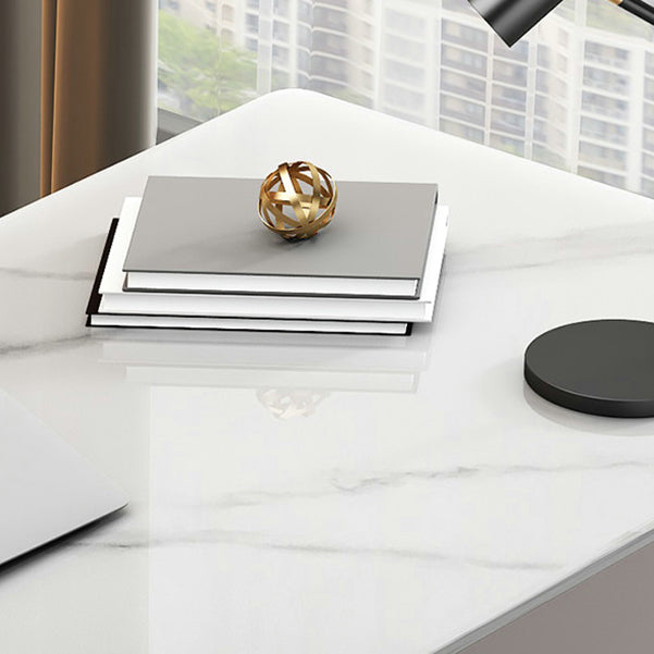 White Glam Writing Desk Rectangular Office Desk with Drawers Clearhalo 'furn' 'furn_office_desk' 'Furniture' 'Office Desks' 'Office Furniture' 'office_desk' 6422745