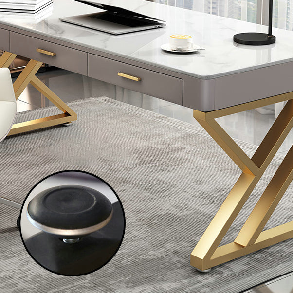 White Glam Writing Desk Rectangular Office Desk with Drawers Clearhalo 'furn' 'furn_office_desk' 'Furniture' 'Office Desks' 'Office Furniture' 'office_desk' 6422746