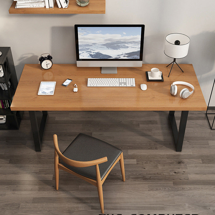 Bruin massief hout schrijfde bureau huis of kantoor industriële slee metalen poten kantoor bureau