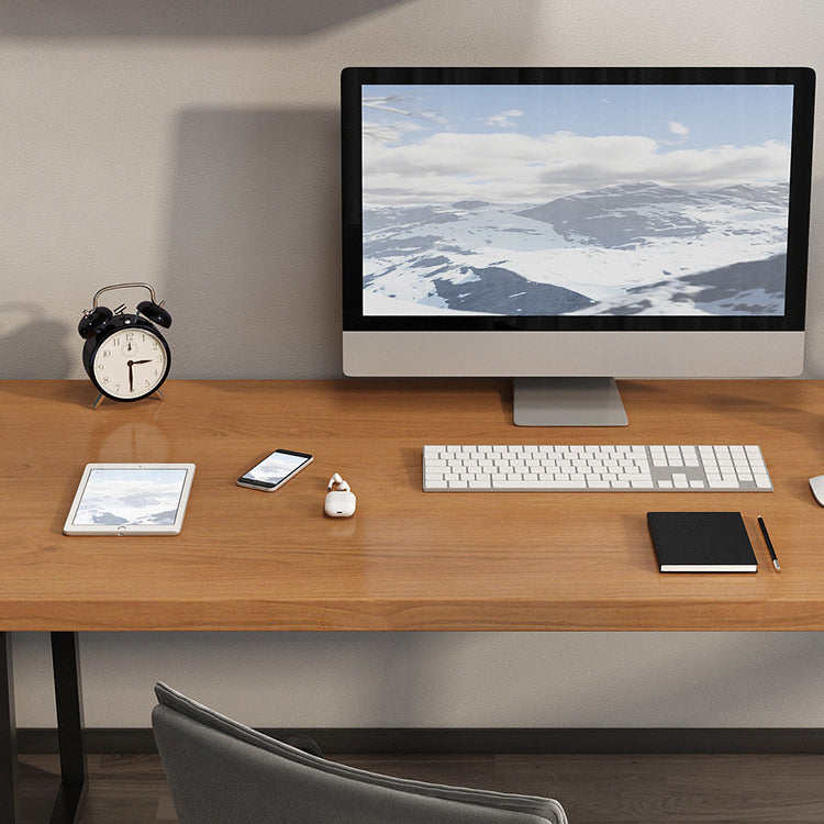 Bruin massief hout schrijfde bureau huis of kantoor industriële slee metalen poten kantoor bureau