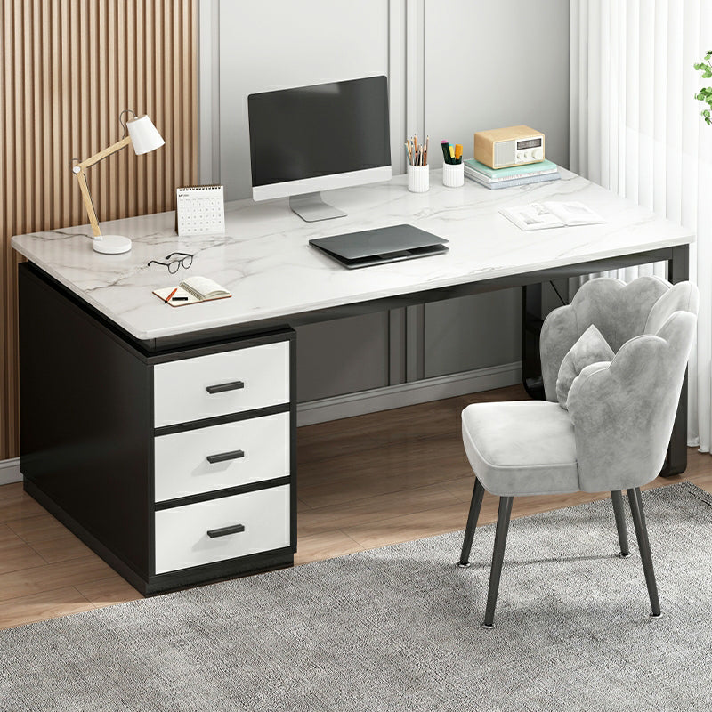 Contemporary White Office Desk Rectangular Writing Desk for Bedroom White-Black Clearhalo 'furn' 'furn_office_desk' 'Furniture' 'Office Desks' 'Office Furniture' 'office_desk' 6422856