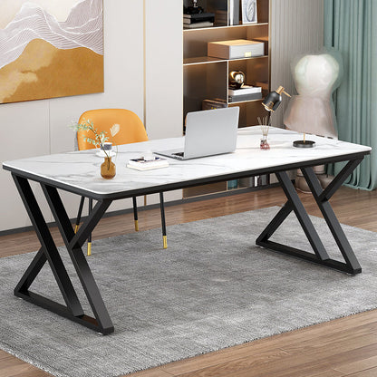 Contemporary Office Desk Black Computer Desk with Metal Legs White Clearhalo 'furn' 'furn_office_desk' 'Furniture' 'Office Desks' 'Office Furniture' 'office_desk' 6422944