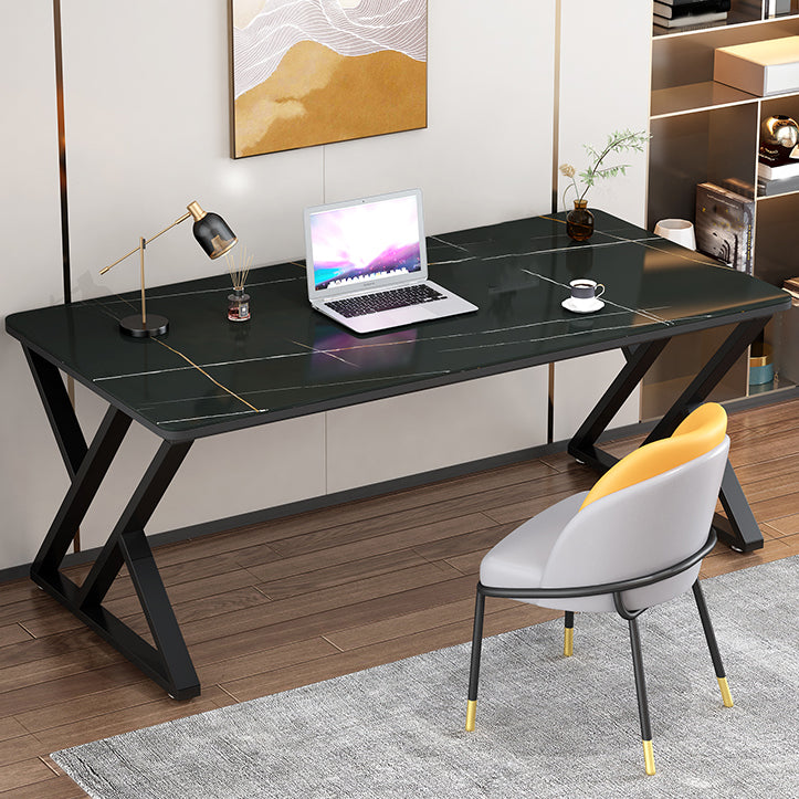 Contemporary Office Desk Black Computer Desk with Metal Legs Clearhalo 'furn' 'furn_office_desk' 'Furniture' 'Office Desks' 'Office Furniture' 'office_desk' 6422949