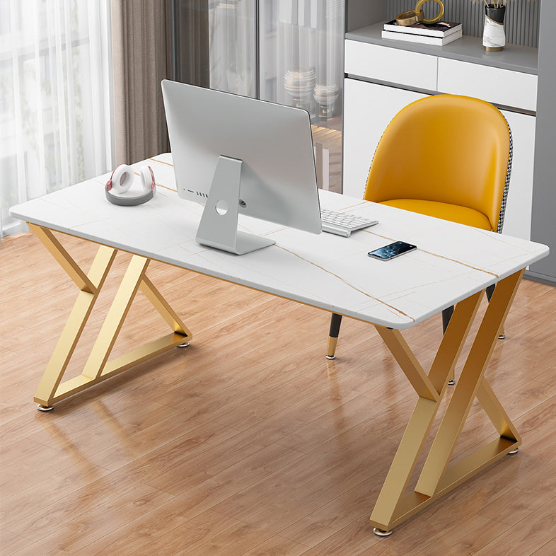 Glam Style Stone Computer Desk Rectangular Office Desk with Metal Legs 51.2"L x 27.6"W x 29.5"H Gold Clearhalo 'furn' 'furn_office_desk' 'Furniture' 'Office Desks' 'Office Furniture' 'office_desk' 6422992