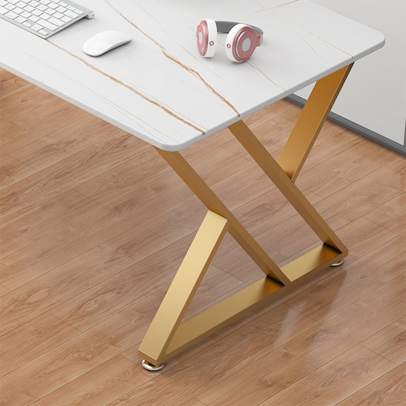Glam Style Stone Computer Desk Rectangular Office Desk with Metal Legs Clearhalo 'furn' 'furn_office_desk' 'Furniture' 'Office Desks' 'Office Furniture' 'office_desk' 6422993